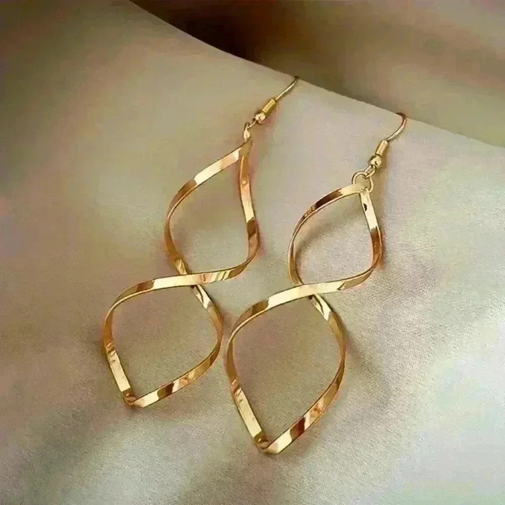 Golden Spiral Hollow Dangle Earrings